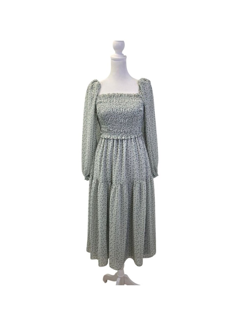 Aritzia Wilfred Nella Floral Smocked Bodice Tiered Boho Midi Dress Size Small